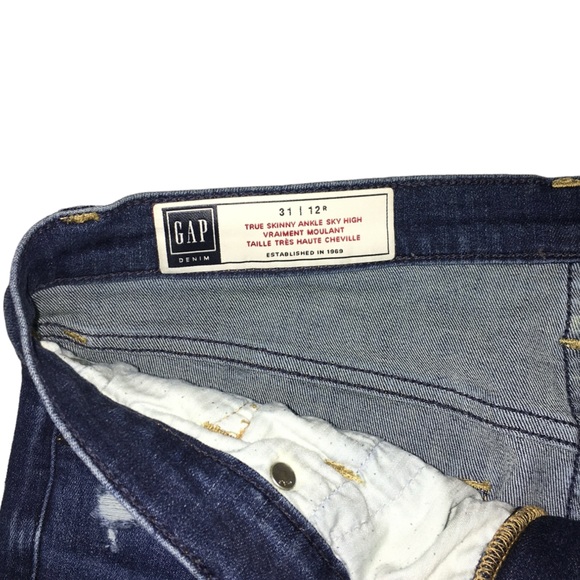 GAP True Skinny Ankle Sky High Distressed Stretch Blue Jeans - Women’s 12 - Picture 10 of 12